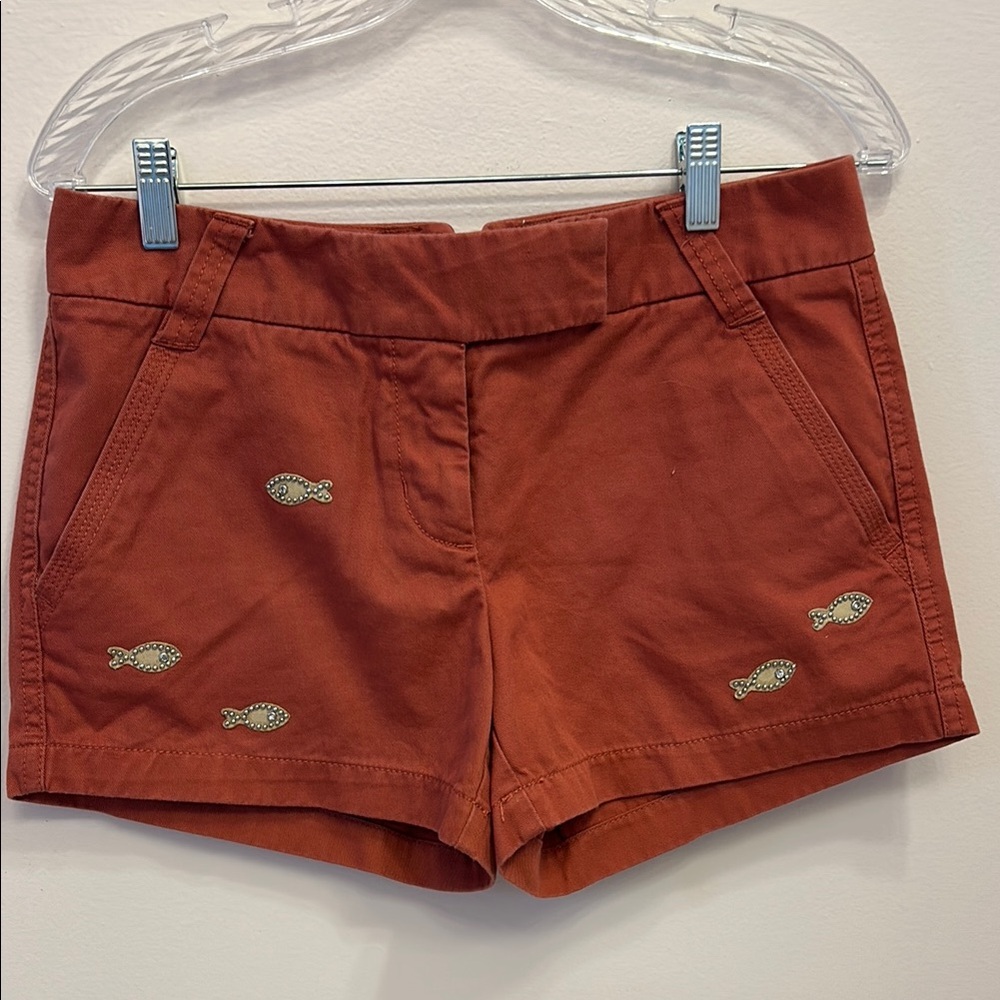 J. Crew Rust Women's Cargo Shorts with Fish Embroidery